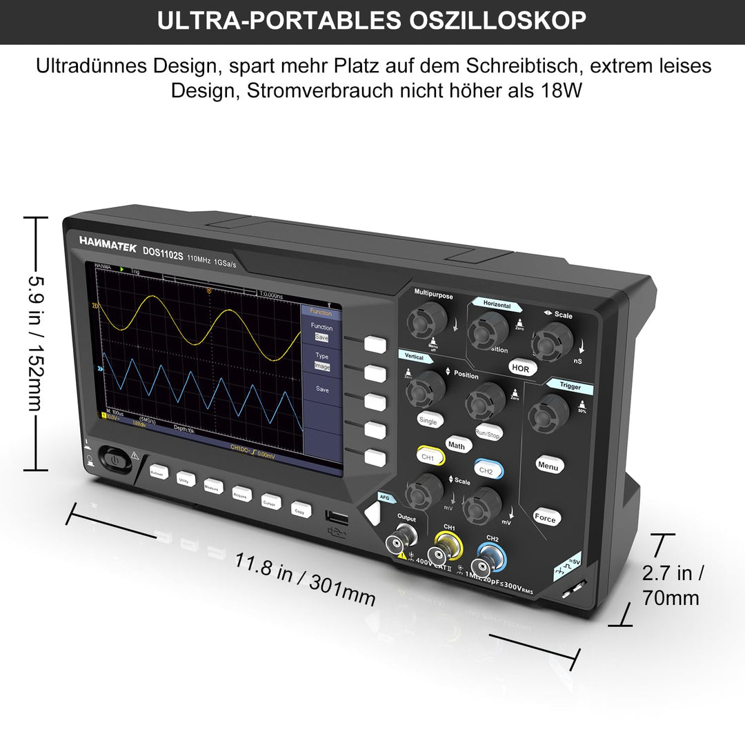 HANMATEK 2 in1 DOS1102S Digitales Speicheroszilloskop mit integriertem Wellenformgenerator, 110MHz B