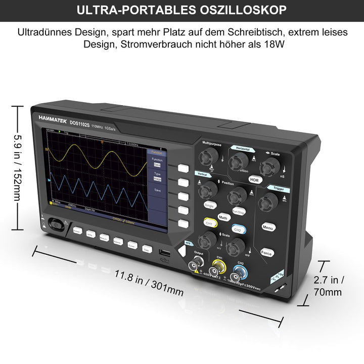 HANMATEK 2 in1 DOS1102S Digitales Speicheroszilloskop mit integriertem Wellenformgenerator, 110MHz B