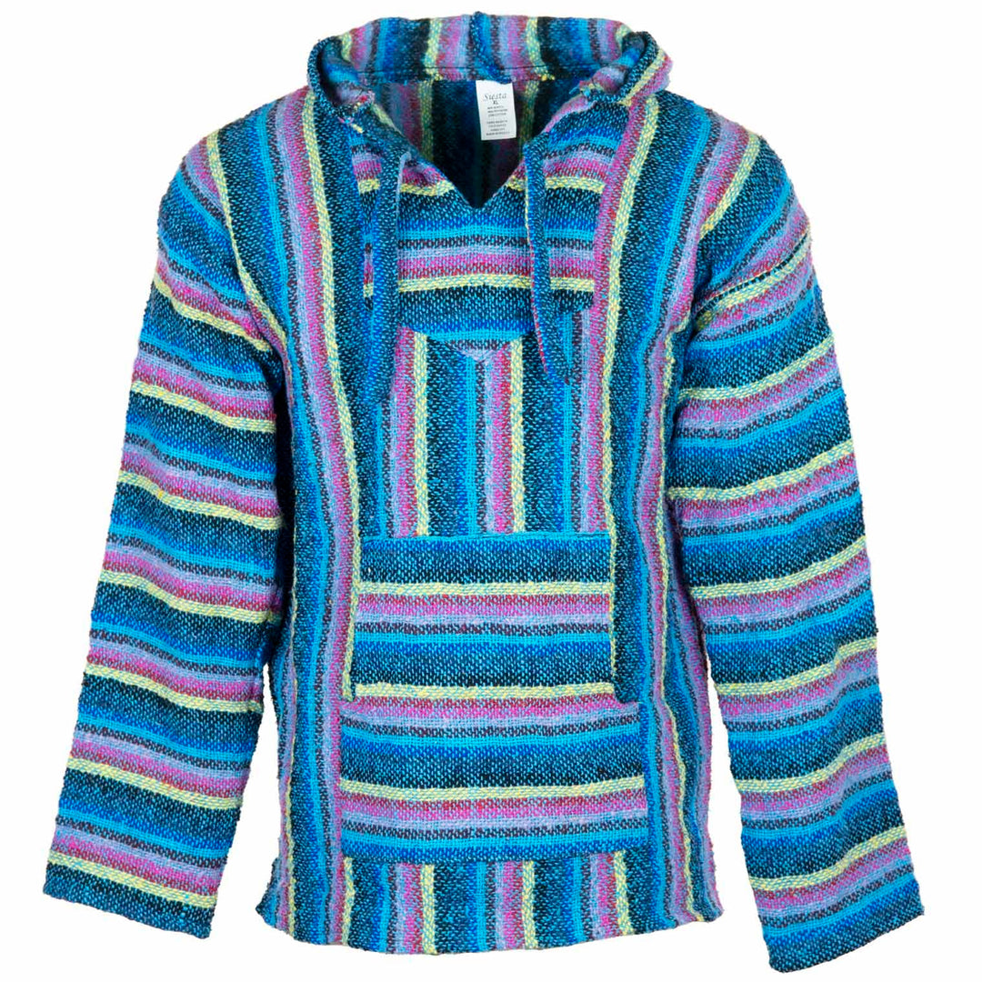 Siesta Baja Hoodie – Mexikanischer Jerga Hippie Pulli Kapuzenpullover für Herren und Damen 3XL Bunte