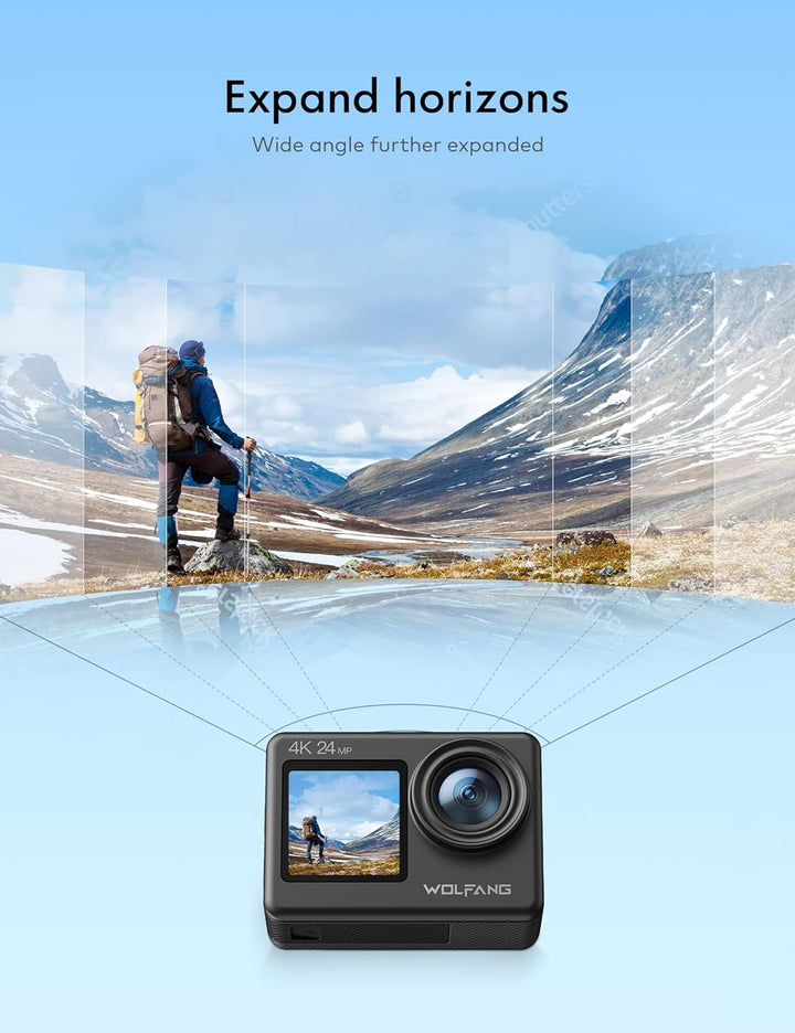 WOLFANG GA200 Action Cam 4K 24MP Unterwasserkamera WiFi 40M wasserdichte EIS Bildstabilisator Touchs