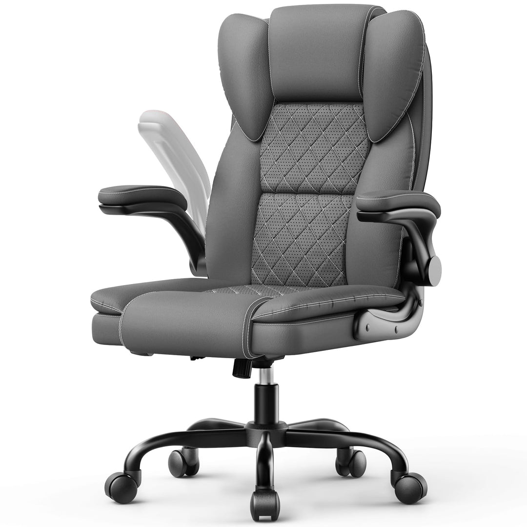 rattantree Bürostuhl, Grosser Ergonomischer Bürostuhl mit Verstellbarer Lendenwirbelstütze, PU Leder