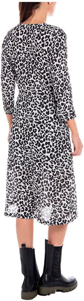 Replay Damen W9680 Kleid L 010 Natural White/Black, L 010 Natural White/Black