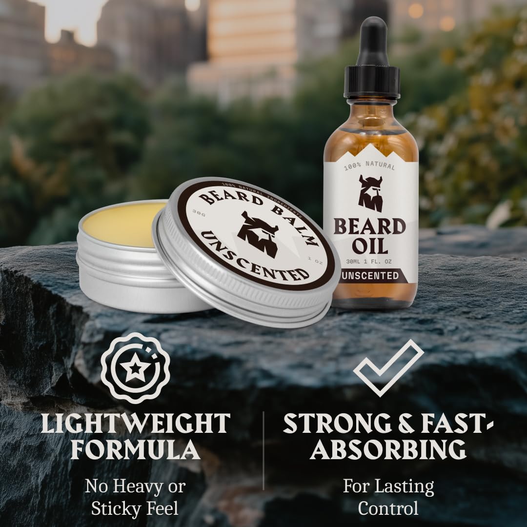 Striking Viking Beard Oil & Balm Set - Unscented - 2x2 fl oz - 2pcs (30g / 30ml, Unparfümiert) Unpar