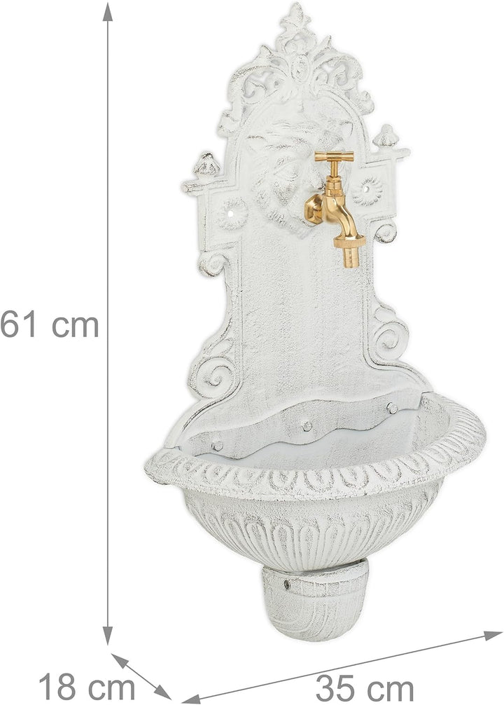 Relaxdays Wandbrunnen, Wasserspeier, Waschbecken & Wasserhahn, Gartenbrunnen HBT 61 x 35 x 18 cm, Gu