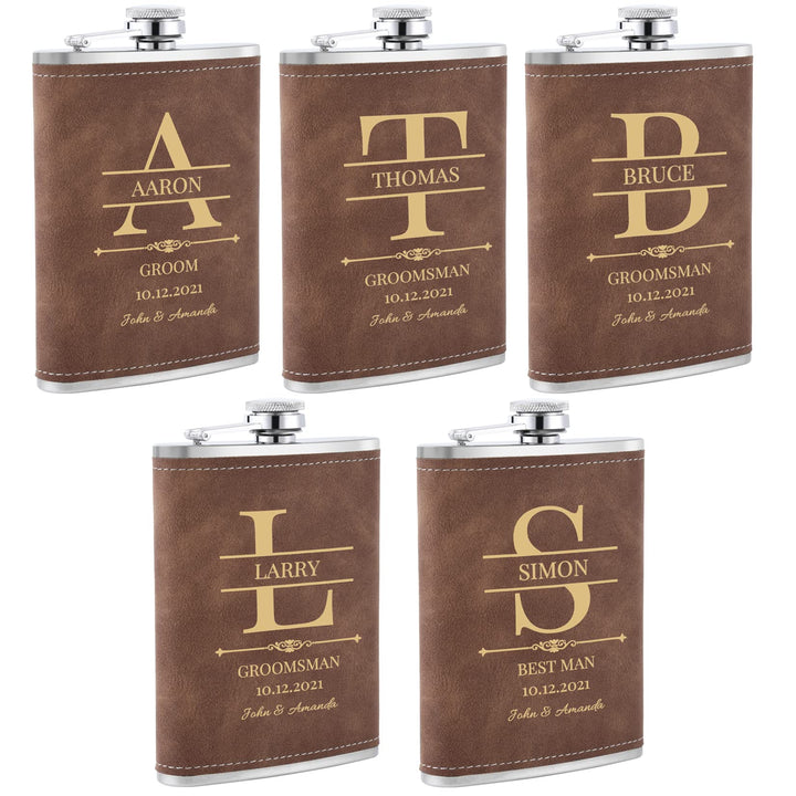 5 Stück Flachmann mit Gravur, Edelstahl Hip Flask Personalisiert mit Eigenem Text für Trauzeugen Ges