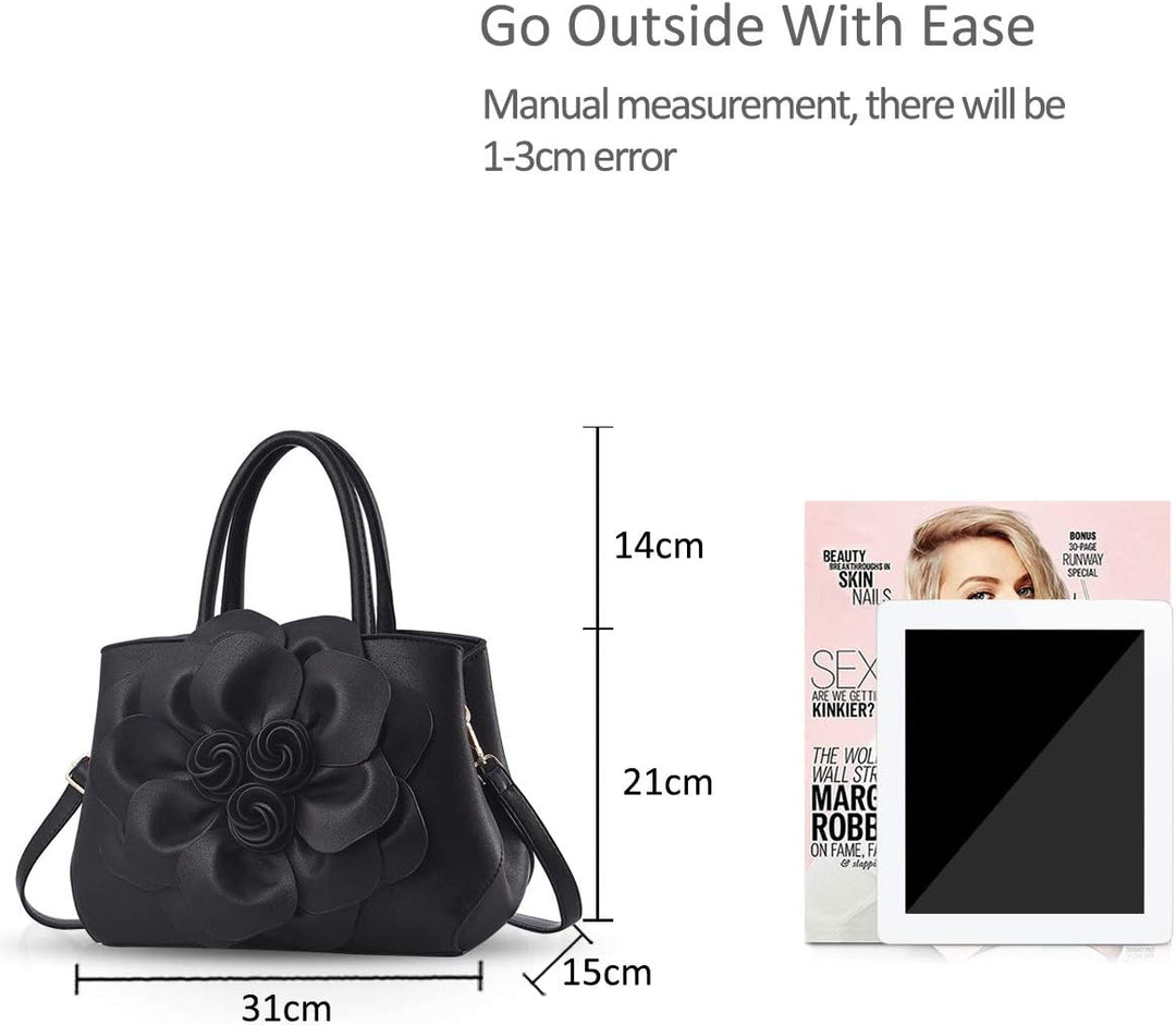 NICOLE & DORIS Modische Damen-Umhängetasche, Handtasche, Umhängetasche, Blumenmotiv Schwarz, Schwarz