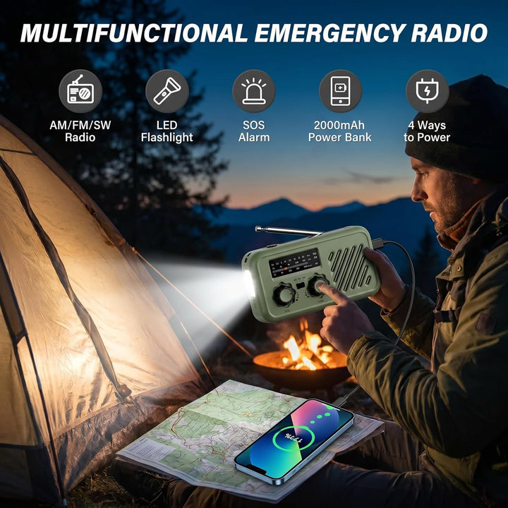 Notfall Radio, 3-Wege-Laden Emergency Radios,2000mAh Profi-Überlebensradio 3-Wege-Ladung (Solar/Hand