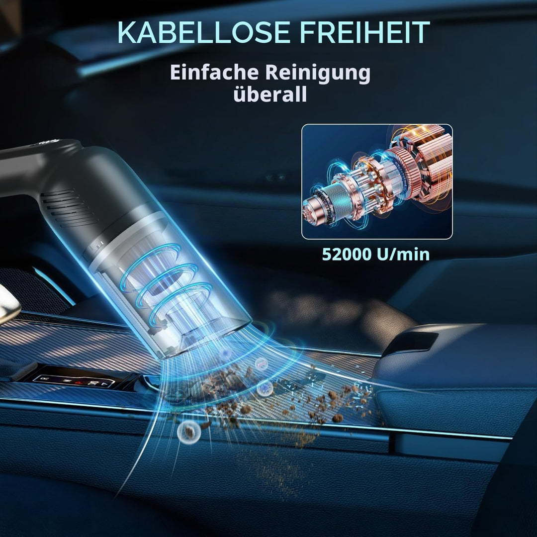 Handstaubsauger Kabellos, Leistungsstarker Auto Staubsauger mit LED-Licht, Mini Tragbarer Staubsauge