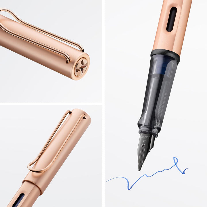 LAMY Lx Füllhalter 076 – Füller aus Aluminium in der Farbe Roségold mit transparentem Griffstück und