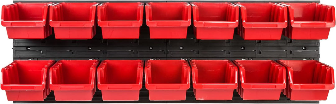 SimpleThing Lagersystem Werkstattregal | 115 x 39 cm | 14 stck. Box | Wandregal mit Stapelboxen - Wa
