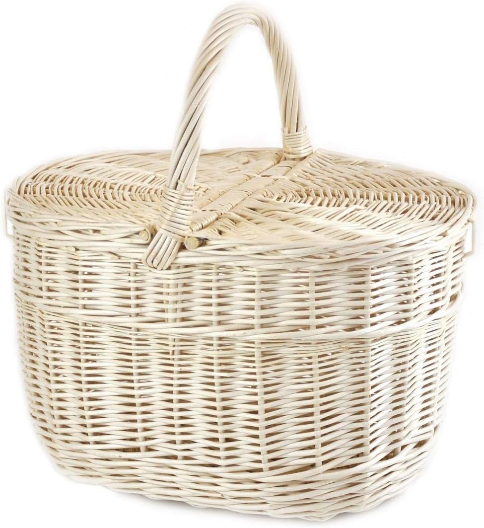 MyBer® Korb Picknickkorb Tragekorb mit 2 Deckeln Weidenkorb Vollweide Einkaufskorb geflochten weiss