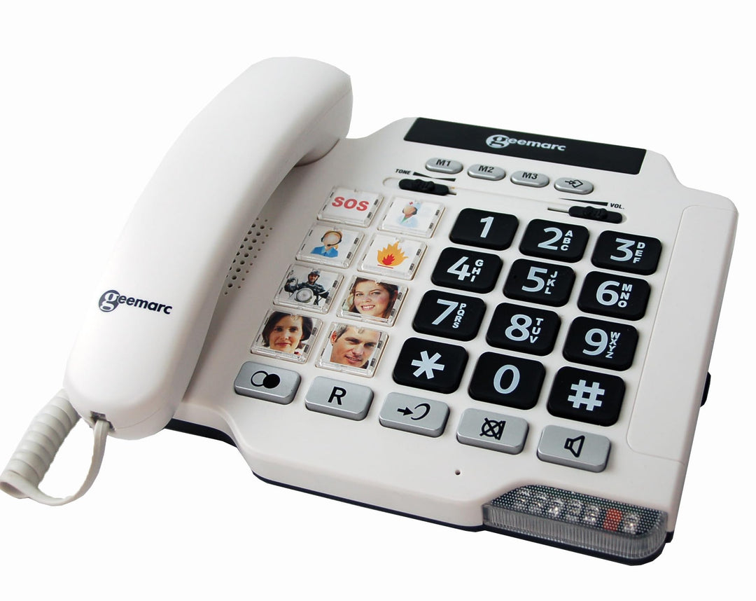 Geemarc Photophone 100 - Verstärktes schnurgebundenes Telefon mit anpassbaren Fototasten, Ton- und K