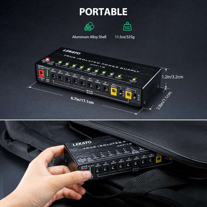 LEKATO Gitarre Pedal Netzteil, 10 Isolierte Ausgang für 9V/12V/18V, Effektpedal-Netzteil für E-Gitar