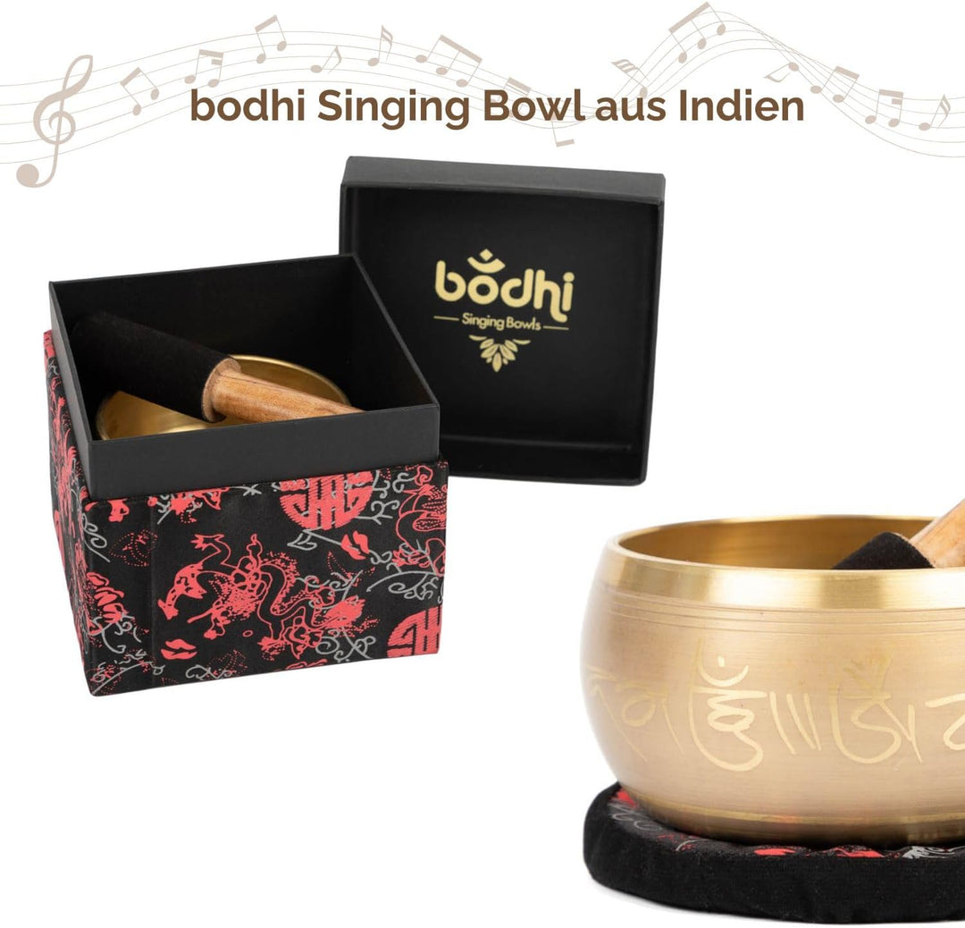 Indische Klangschalen mit BUDDHA-Verzierung und Geschenkbox | Singing Bowl Ø 11cm | Klangtherapie, M