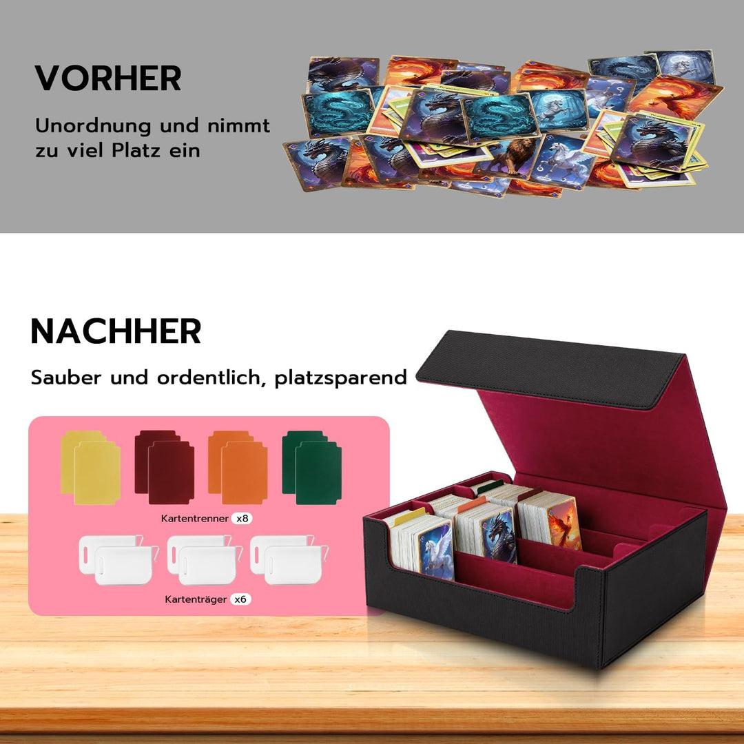 Card Deck Box for MTG, Gathering Kartenbox für 1800+ Karten mit Trennwänden,PU Leder Starkes Magneti