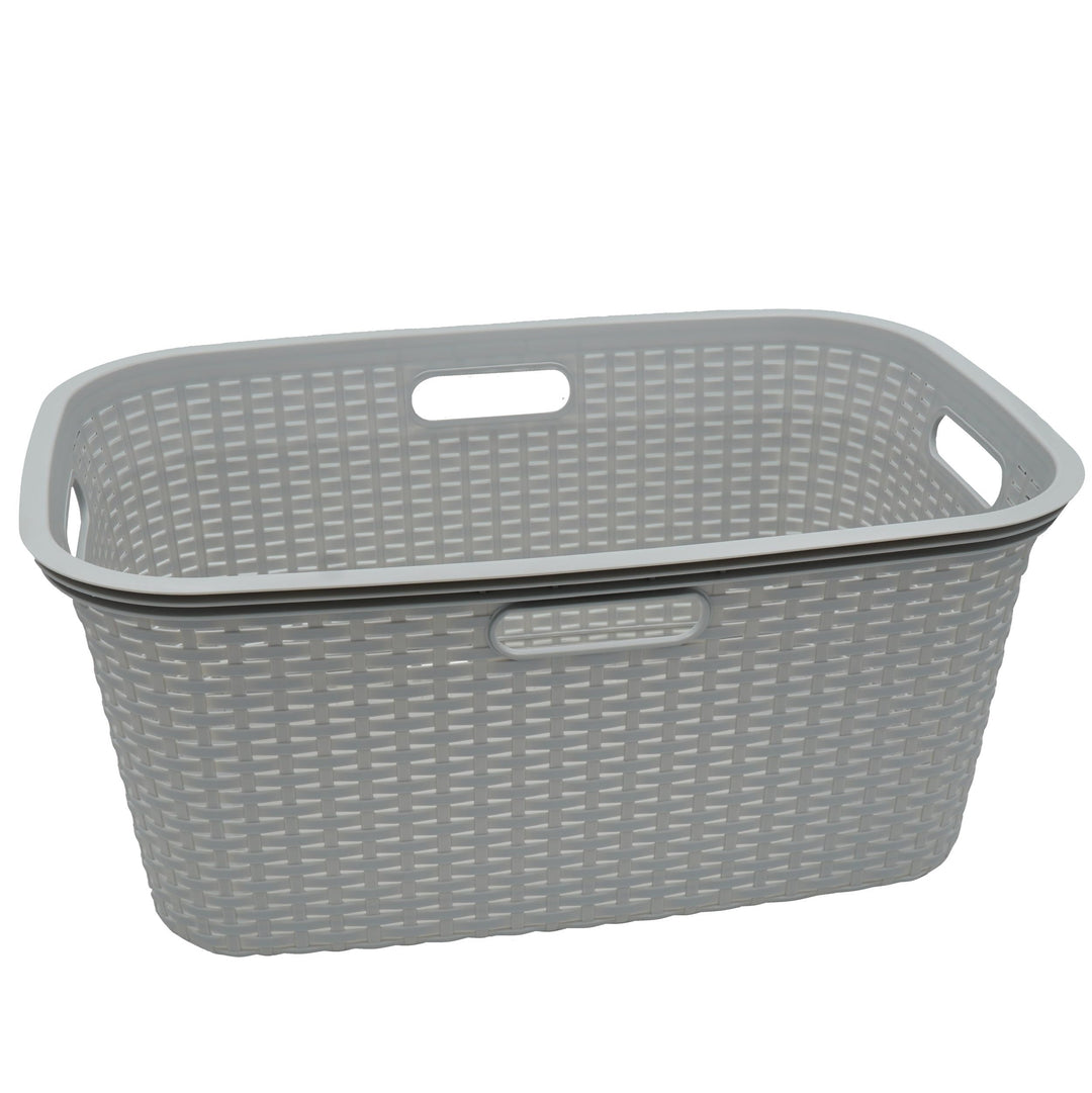 HRB Wäschekorb Plastik Rattan Optik, 40 L Wäsche Box Volumen, Wäschesammler mit 58,5 x 39 x 26 cm Au