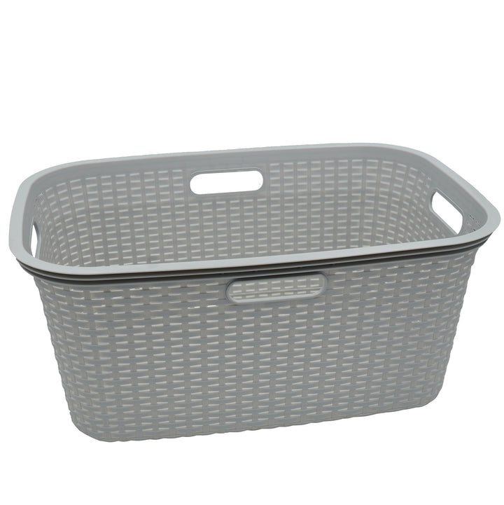 HRB Wäschekorb Plastik Rattan Optik, 40 L Wäsche Box Volumen, Wäschesammler mit 58,5 x 39 x 26 cm Au
