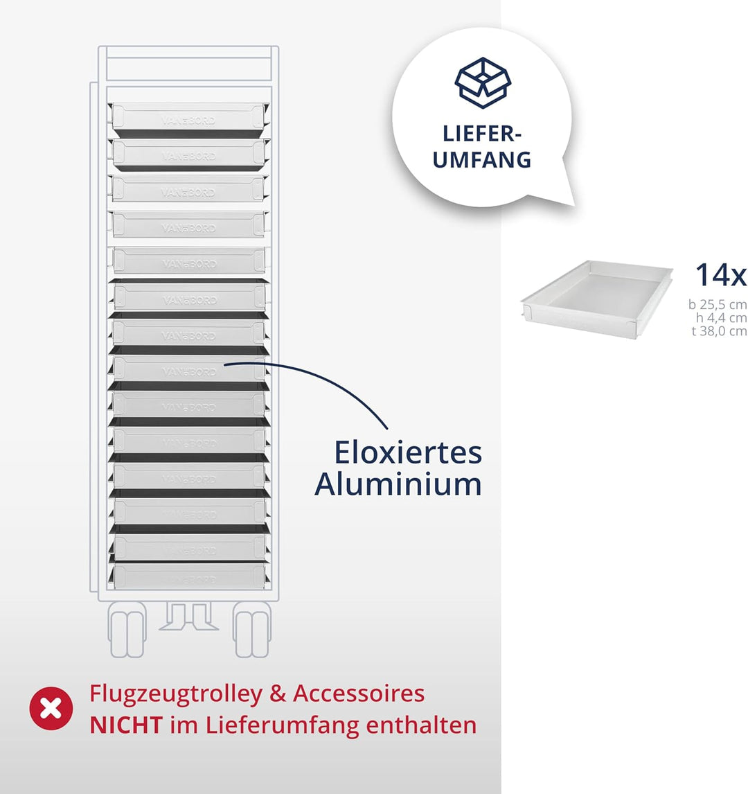 Ausstattungspaket für Flugzeugtrolleys und Airline Trolleys, 14 Einschübe, KSSU-Norm Aluminium KSSU,