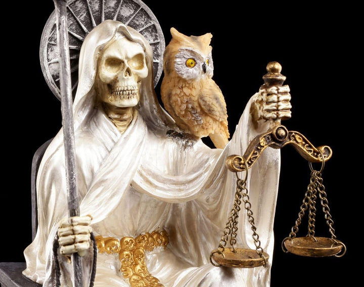 La Santa Muerte Figur weiss sitzend - Sensenmann Reaper Mexiko Deko Altar