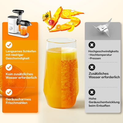 AOBOSI Entsafter Gemüse und Obst mit 2 Geschwindigkeitsmodi - Slow Juicer mit Reinigungsbürste und 2