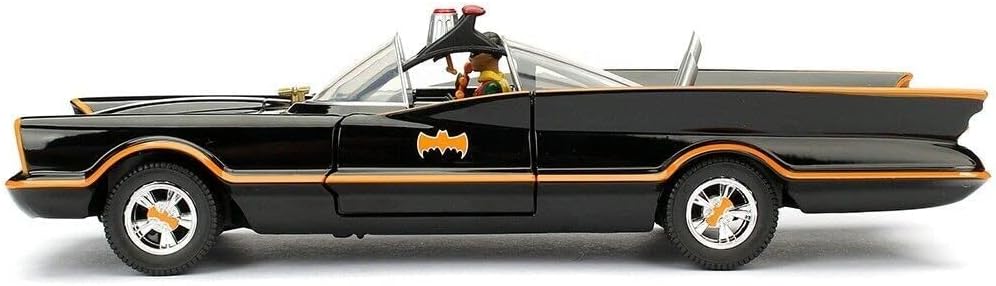 Jada Toys – 98259bk – Batmobil – 1966 Version – mit Figuren – Massstab 1/24 – Schwarz/Rot