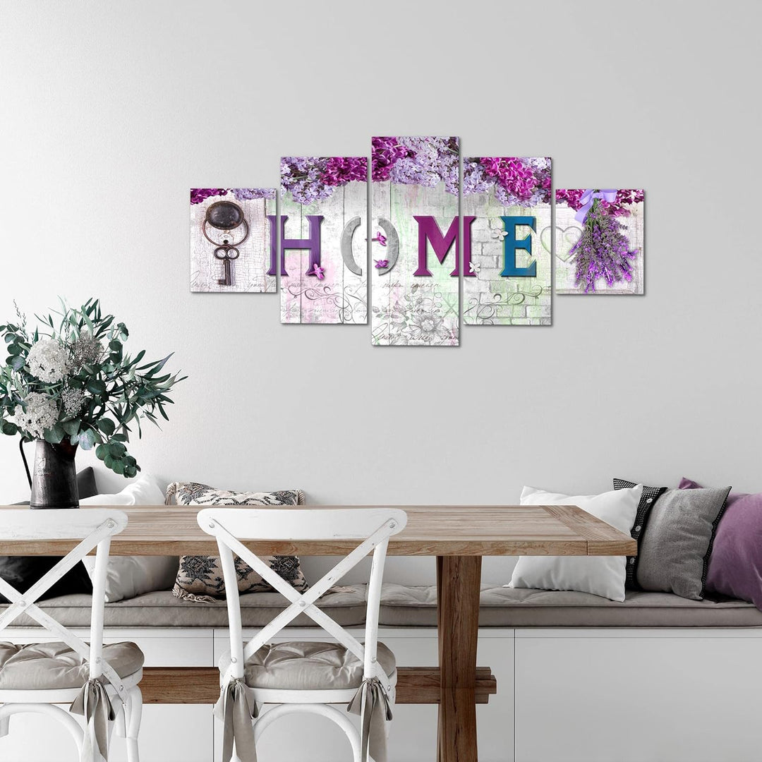 Runa Art Wandbilder Home 5 Teilig Bild auf Vlies Leinwand Deko Wohnzimmer Blumen Steinoptik Violett