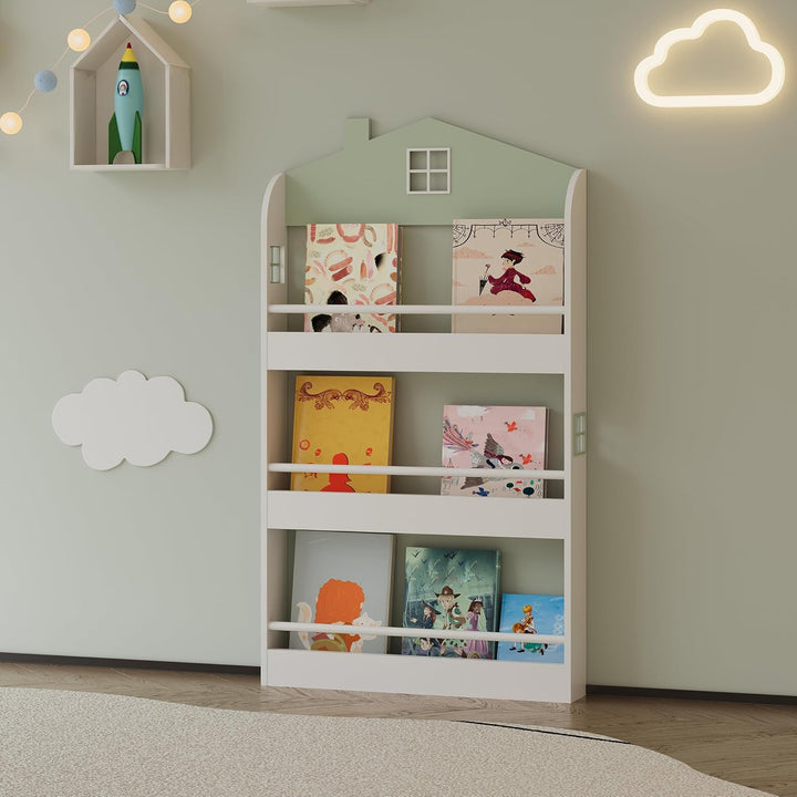 [en.casa] Kinder Bücherregal Vipsali Kinderregal in Hausoptik mit 3 offenen Fächern Spielzeug Aufbew