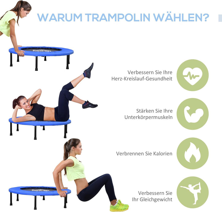 HOMCOM Fitness Trampolin Ø91 cm Mini Trampoline mit rutschfesten Füssen Trampolin 100kg Belastbar fü