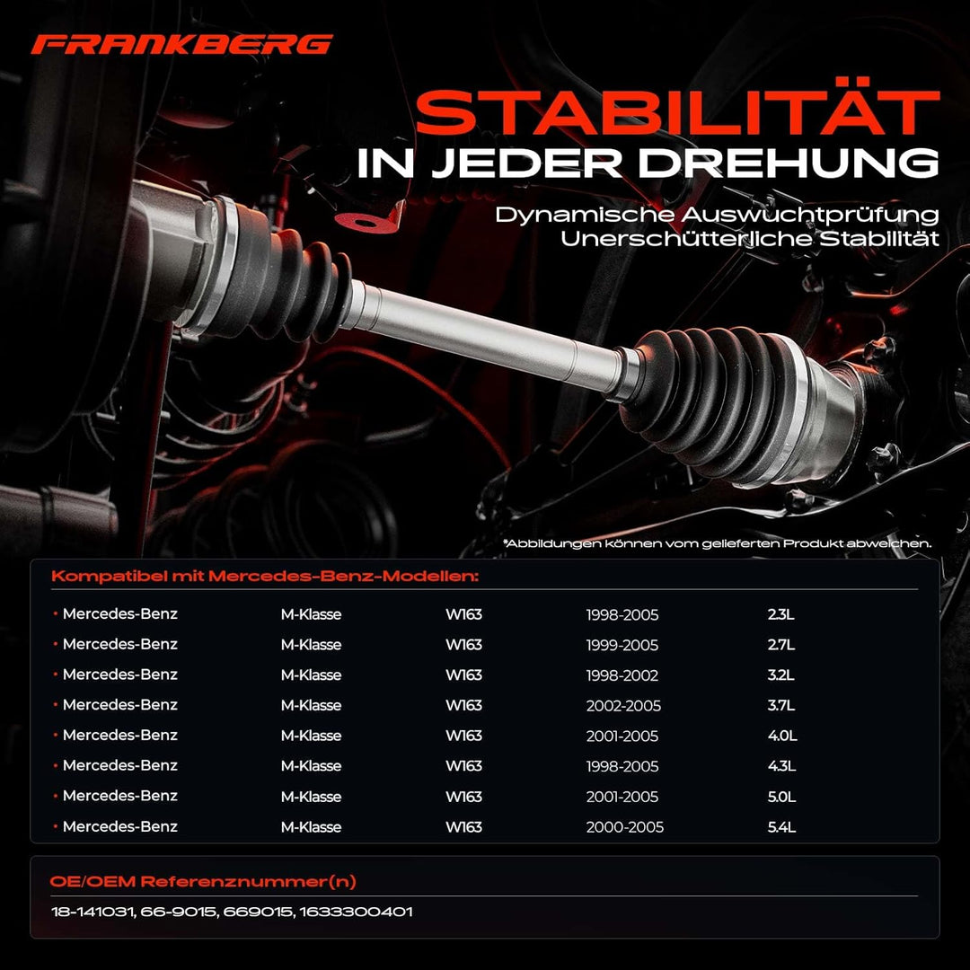 Frankberg Antriebswelle Vorne Links Kompatibel mit M-Klasse W163 ML 230 270 320 350 400 430 500 55AM