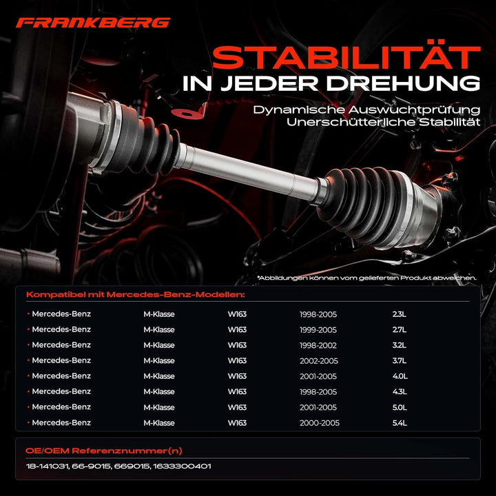 Frankberg Antriebswelle Vorne Links Kompatibel mit M-Klasse W163 ML 230 270 320 350 400 430 500 55AM