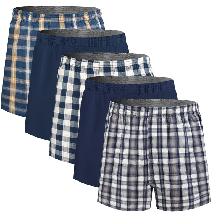 5Mayi Mens Boxers Shorts Multipack Woven Mens Underwear Pack Cotton Plaid Men&