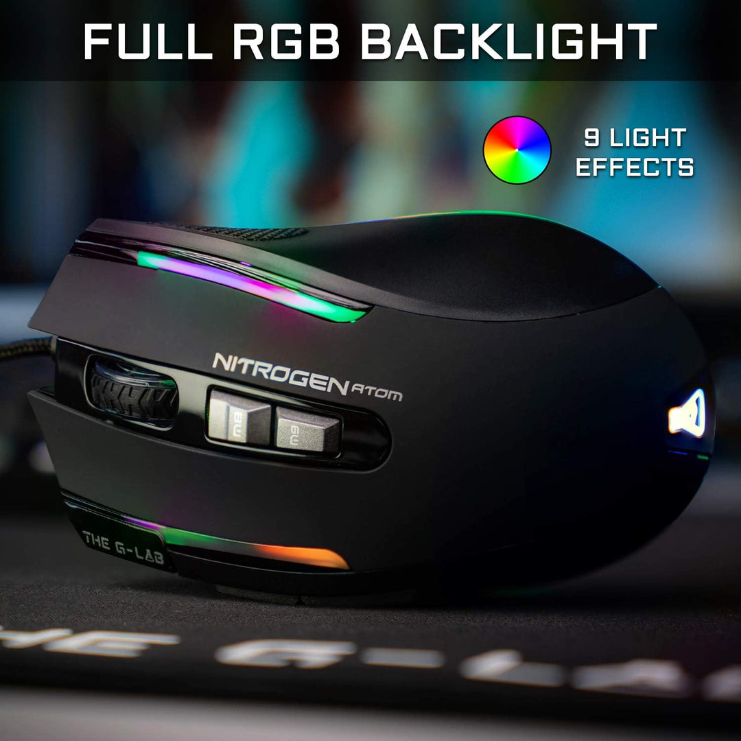 THE G-LAB Kult Nitrogen Atom Hochpräzise kabelgebundene Gaming-Maus - Optischer 4800 DPI Sensor, RGB