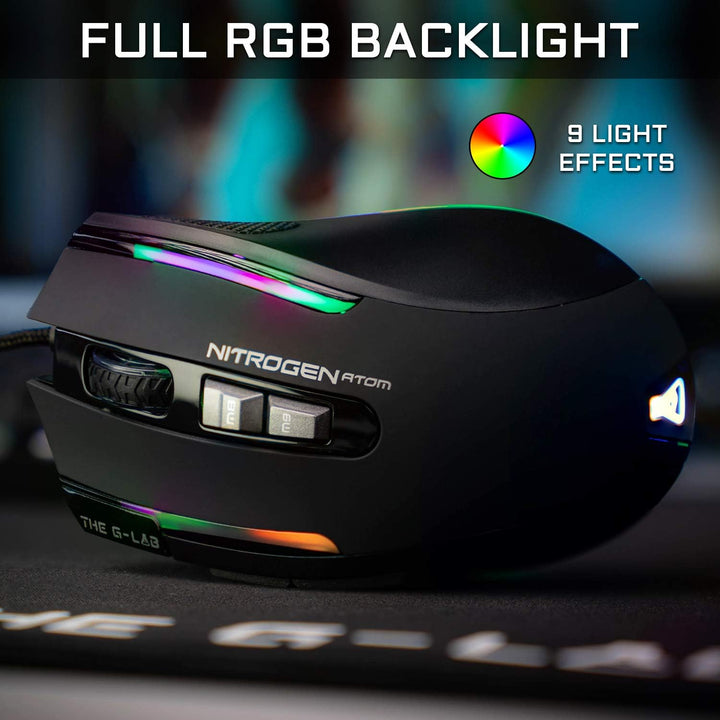 THE G-LAB Kult Nitrogen Atom Hochpräzise kabelgebundene Gaming-Maus - Optischer 4800 DPI Sensor, RGB