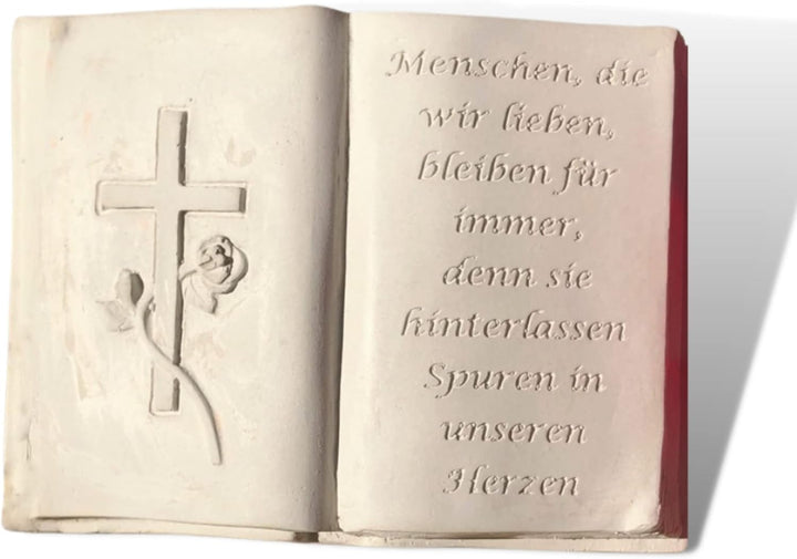 Radami Buch mit 3D Kreuz Gedenkstein Grabbuch Grabschmuck Grabdeko ca.800g Natur