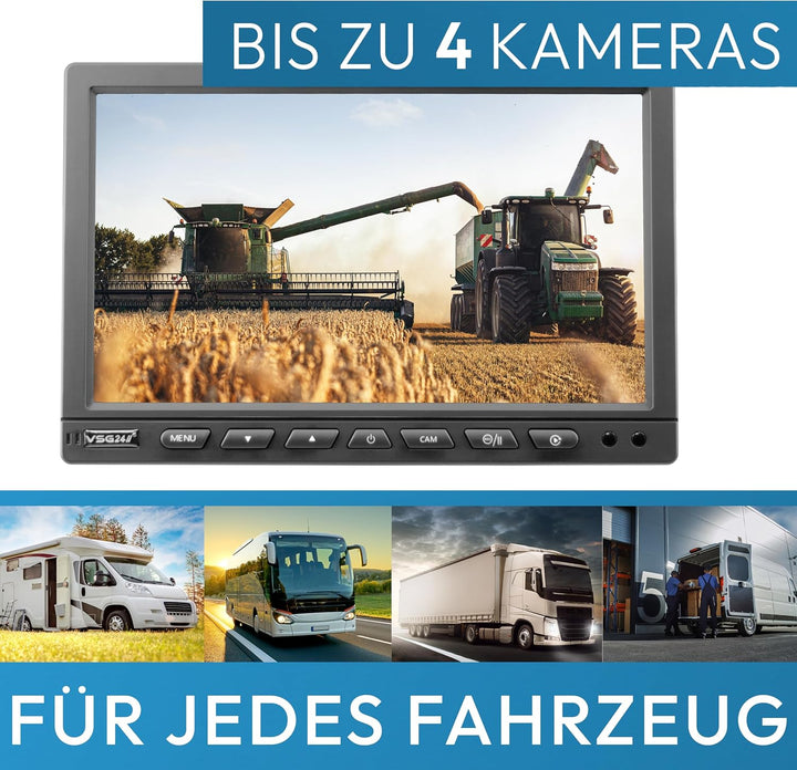 VSG 10" Quad Rückfahrmonitor/Heavy-Duty / 4 Videoeingänge / 12-24 Volt/extrem robust/Bildspiegelung/