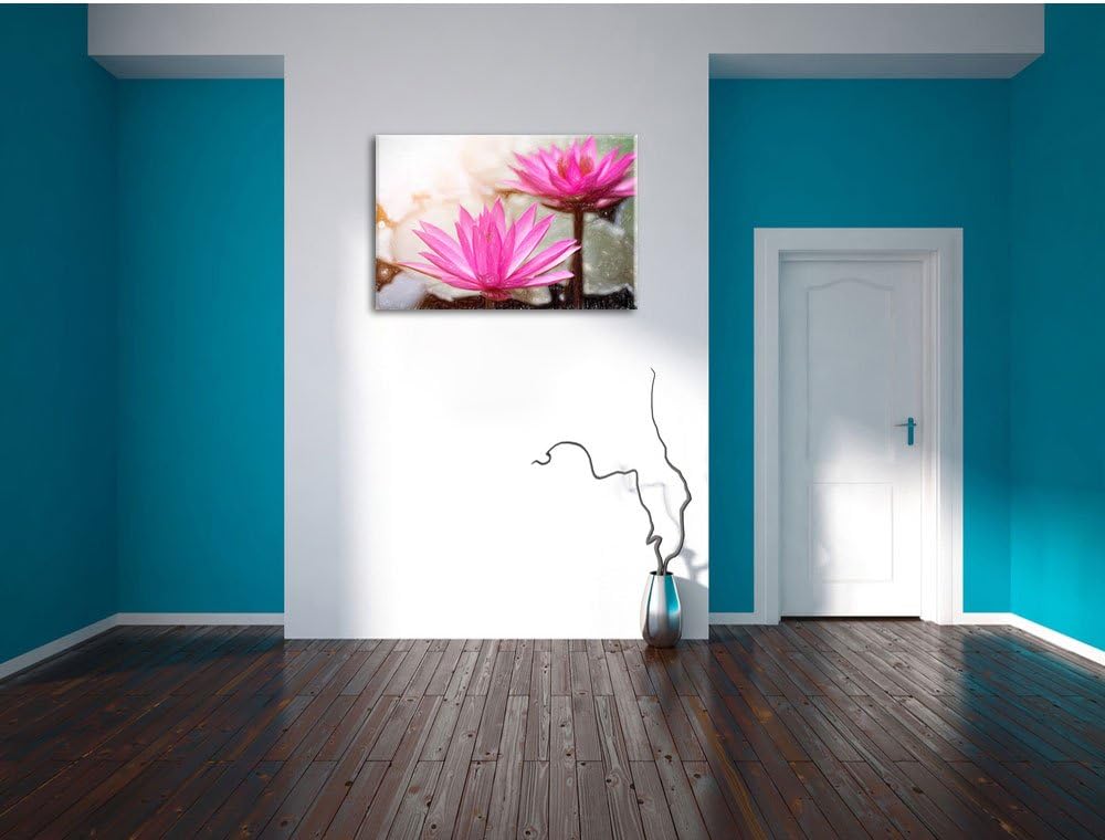 Pixxprint Wasserlilie / 100x70cm Leinwandbild bespannt auf Holzrahmen/Wandbild Kunstdruck Dekoration