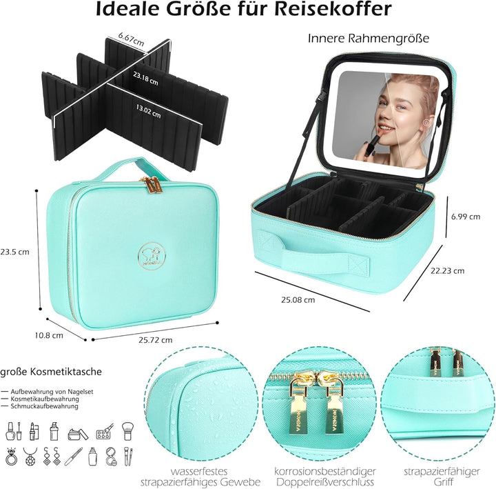 MOMIRA Reise-Make-up-Tasche Kosmetiktasche mit beleuchtetem Spiegel, Einstellbarer Helligkeit in 3 F