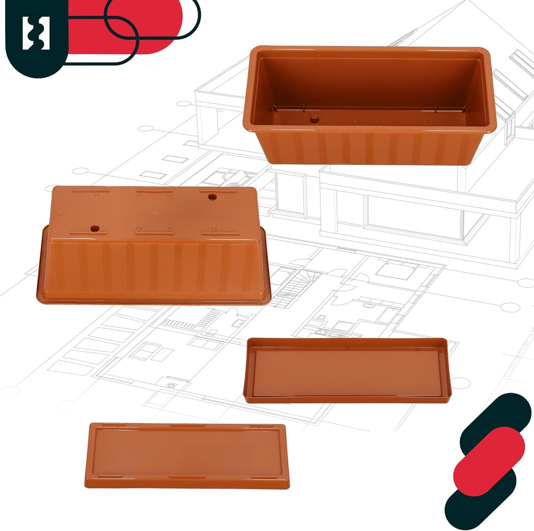 KOTARBAU® 4er Set Blumenkasten - Blumentopf für Balkon - 40 x 18 x 14 cm - Terrakotta - Balkonkasten