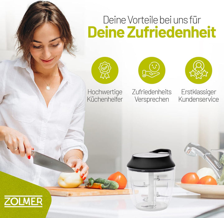 ZOLMER® Zwiebelschneider - Manueller Zerkleinerer mit Seilzug als Gemüseschneider - Multizerkleinere