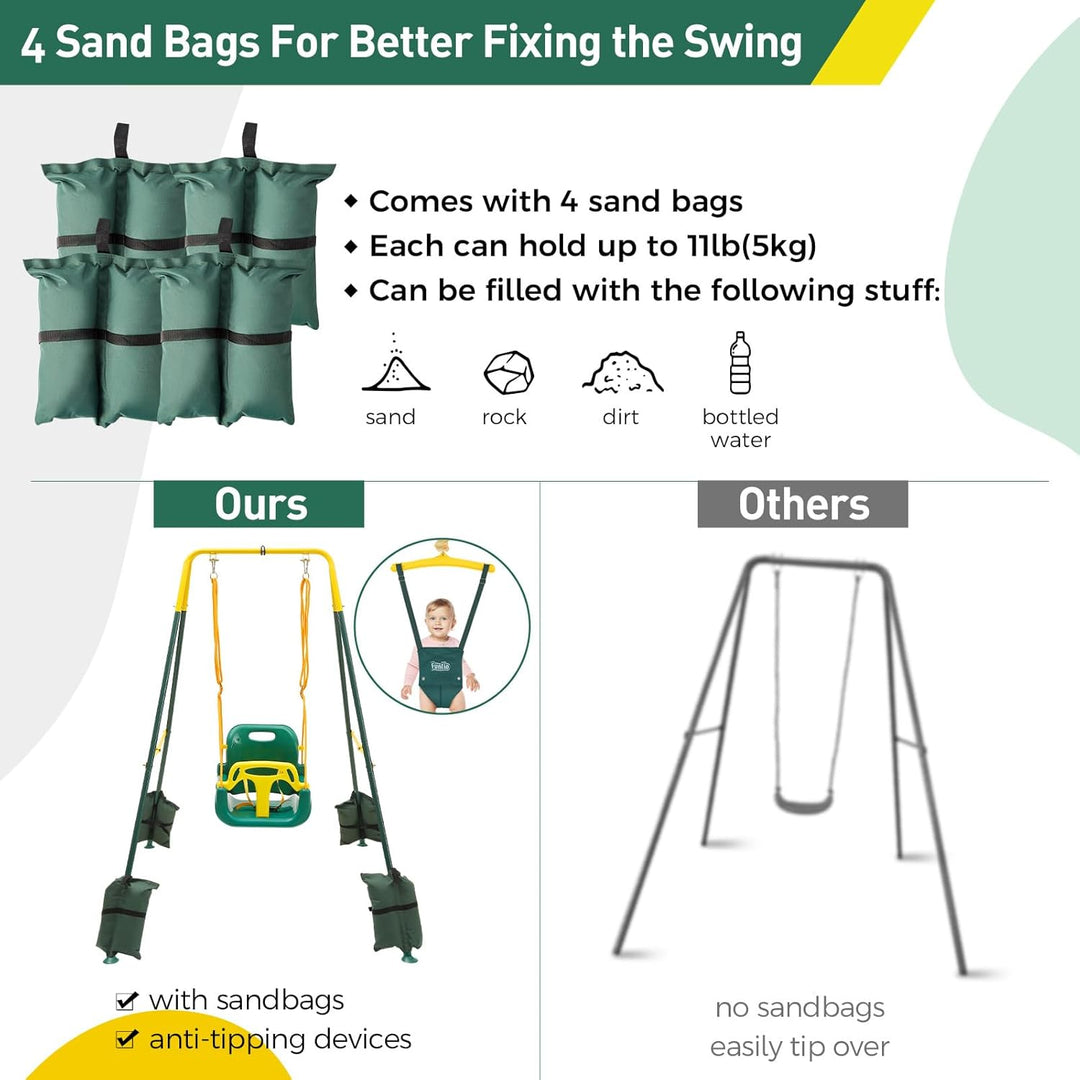 FUNLIO 2-in-1 Schaukeln Set und Baby Türhopser für Kleinkinder, Schaukelset für Kinder mit 4 Sandsäc