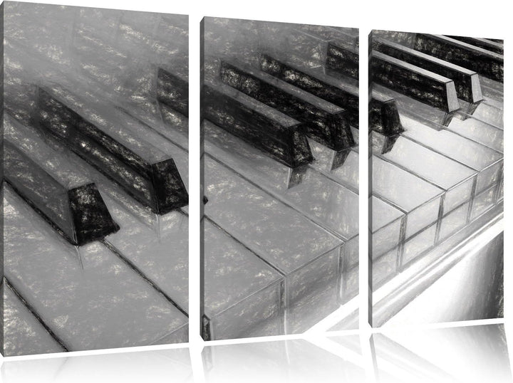 Piano Rainbow Colours, Bunte Klaviertasten Kohle Effekt 3-Teiler Leinwandbild 120x80 Bild auf Leinwa