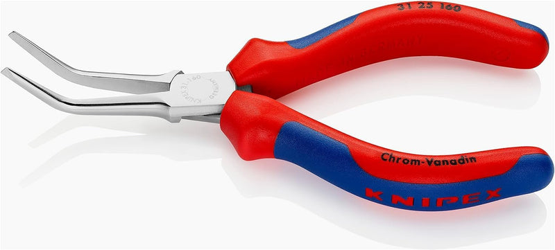 Knipex Greifzange (Nadelzange) verchromt, mit Mehrkomponenten-Hüllen 160 mm 31 25 160 abgewinkelter