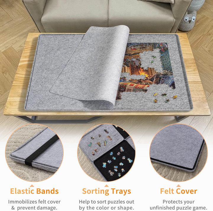 Lavievert Portable Design | Mit 8 Sortierschalen | Jigsaw Puzzle Board/Tischplatte mit Filzbezug/Mat