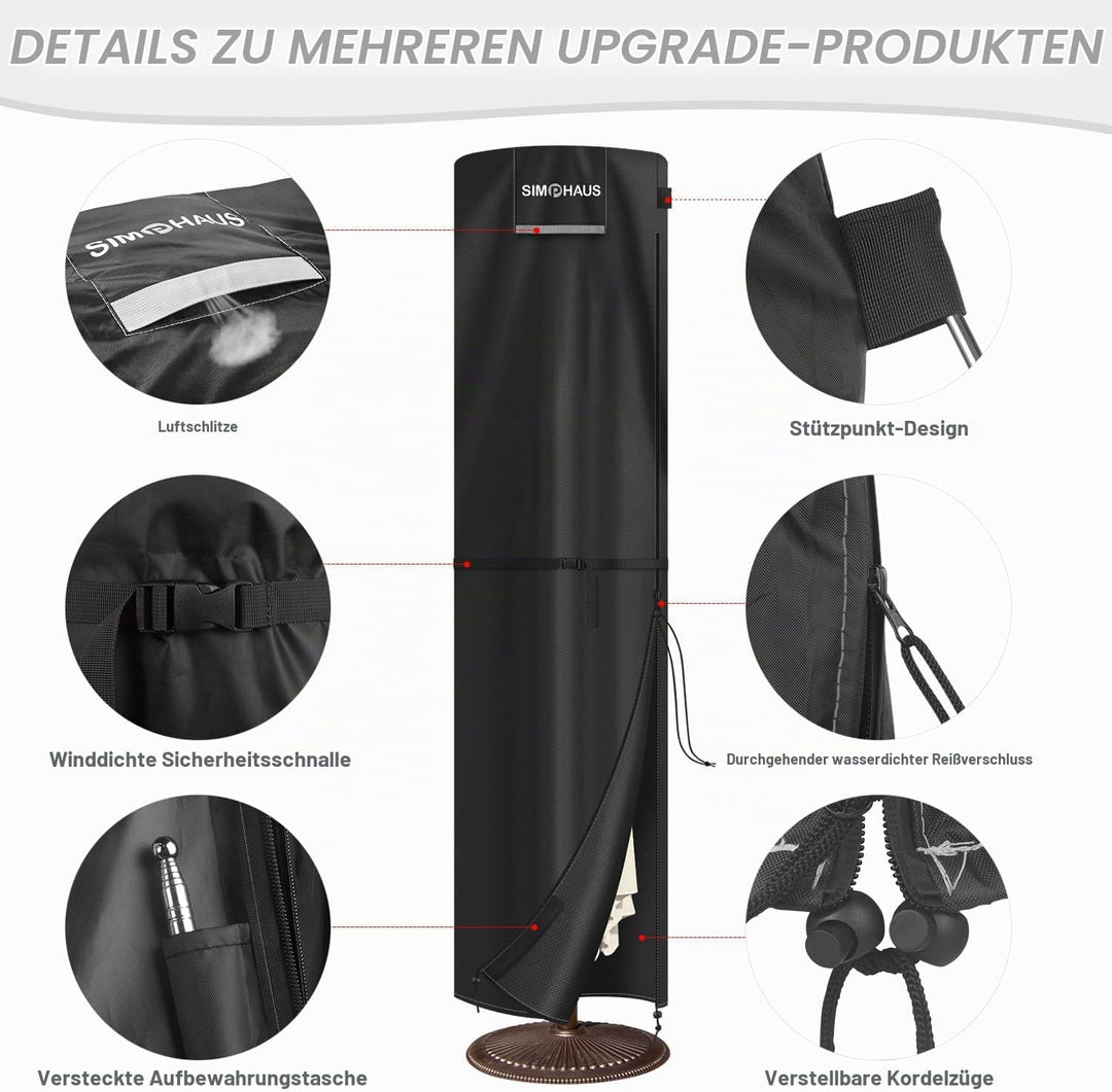 SIMPHAUS Sonnenschirm Schutzhülle Ampelschirm Abdeckung Schirm Hülle Sonnenschirm Abdeckung Wasserdi