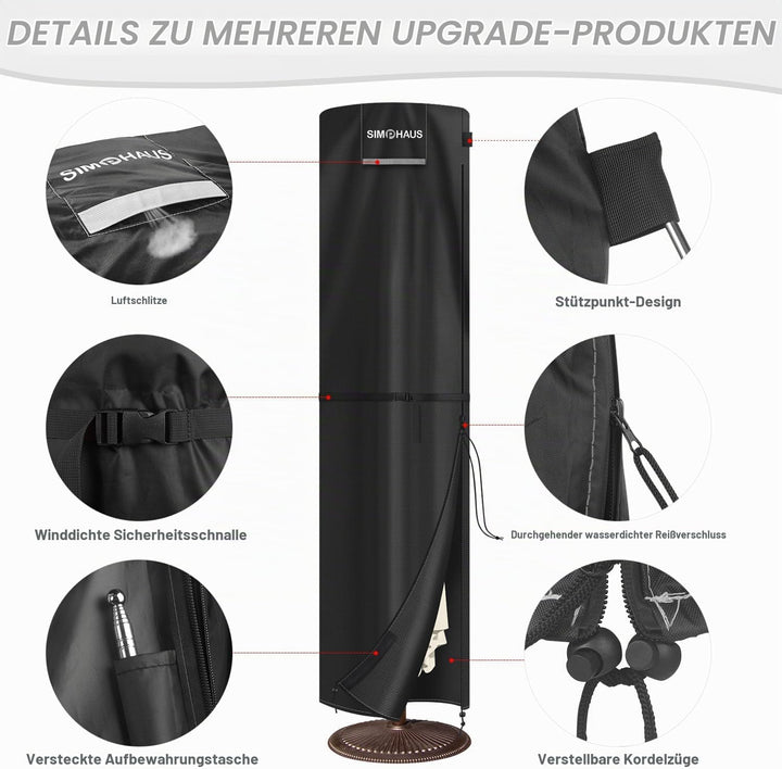 SIMPHAUS Schirm Schutzhülle für Gartendusche Abdeckhaube Sonnenschirm Abdeckung 2 bis 4m Ampelschirm