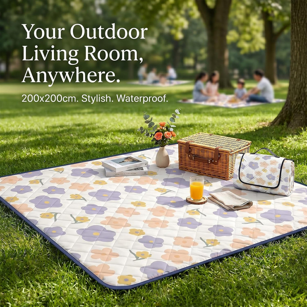 Picknickdecke Wasserdicht, Pikncik Decke Gross, Picknickdecke 200x200cm, Faltbar Leicht Tragbar Outd