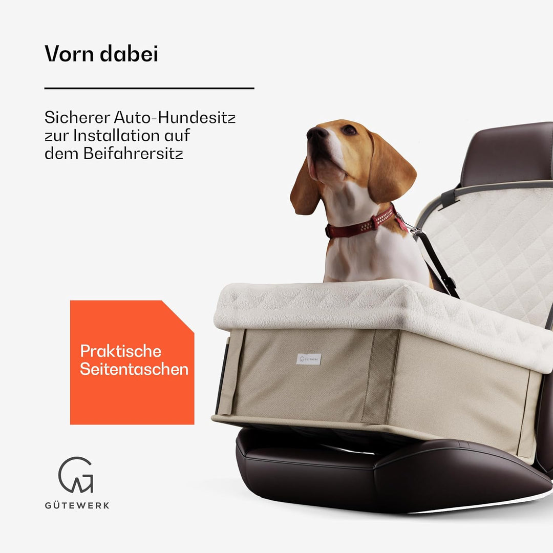 Gütewerk Hunde Autositz für Mittlere und Kleine Hunde, Hunde Zubehör, Stabiler Autositz Hund für Vor