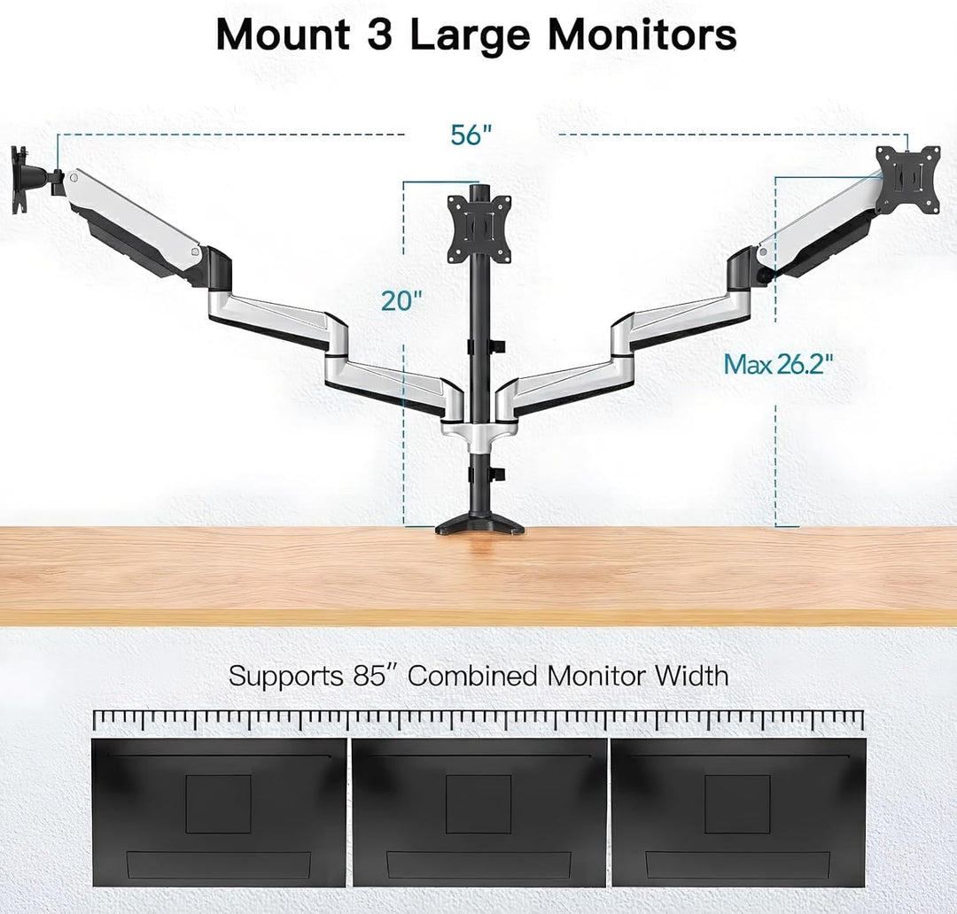 HUANUO Monitor Halterung 3 Monitore für 17-32 Zoll Bildschirme, Bildschirmhalterung 3 Monitore Höhen