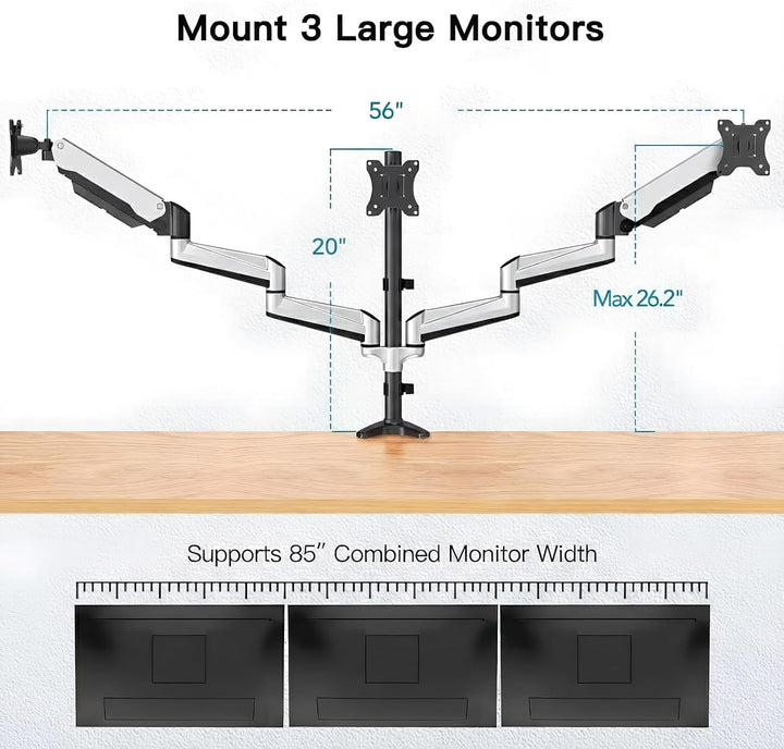 HUANUO Monitor Halterung 3 Monitore für 17-32 Zoll Bildschirme, Bildschirmhalterung 3 Monitore Höhen