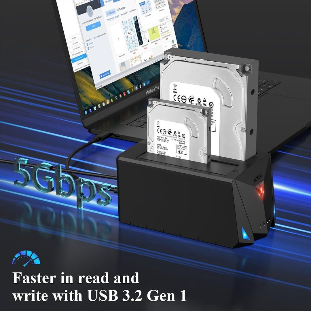 FIDECO Festplatten Dockingstation, USB 3.2 Gen1 Festplatten Docking Station für 2,5 &amp; 3,5 Zoll SATA